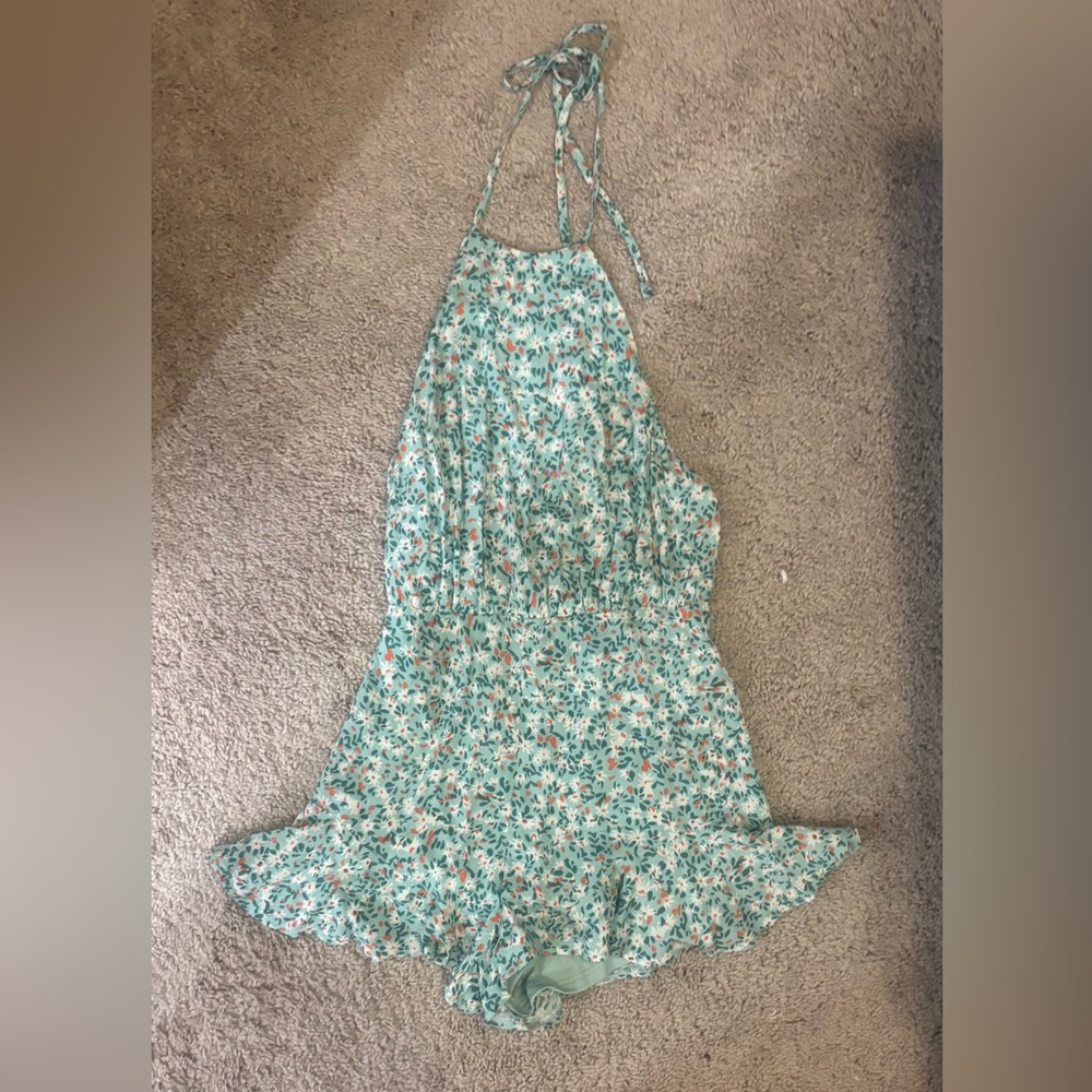 Pink Lily Mint Floral Romper